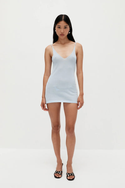Ziah Sheer Knit Dress Misty Blue at Snack in Santa Barbara