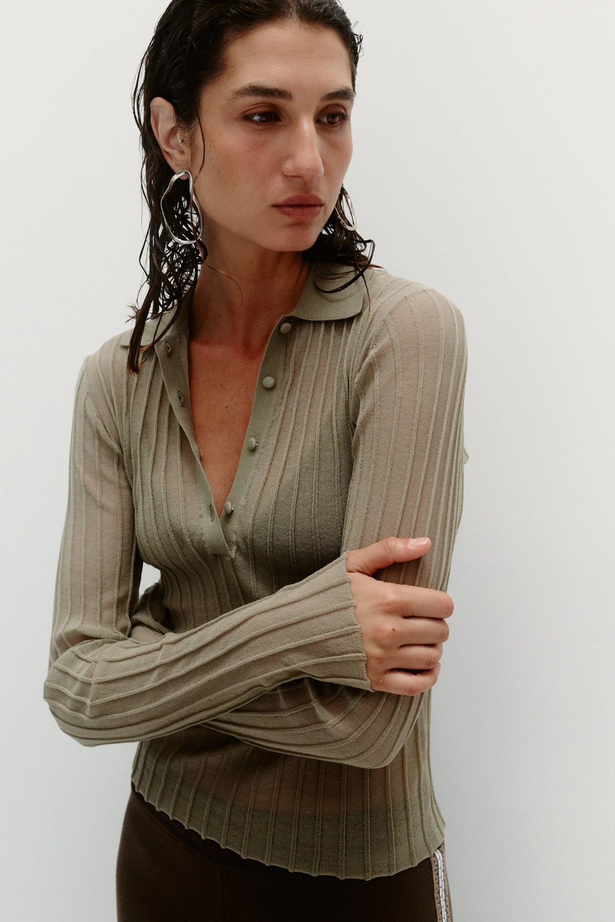 Nagnata Sheer Pintuck Long Sleeve Sage