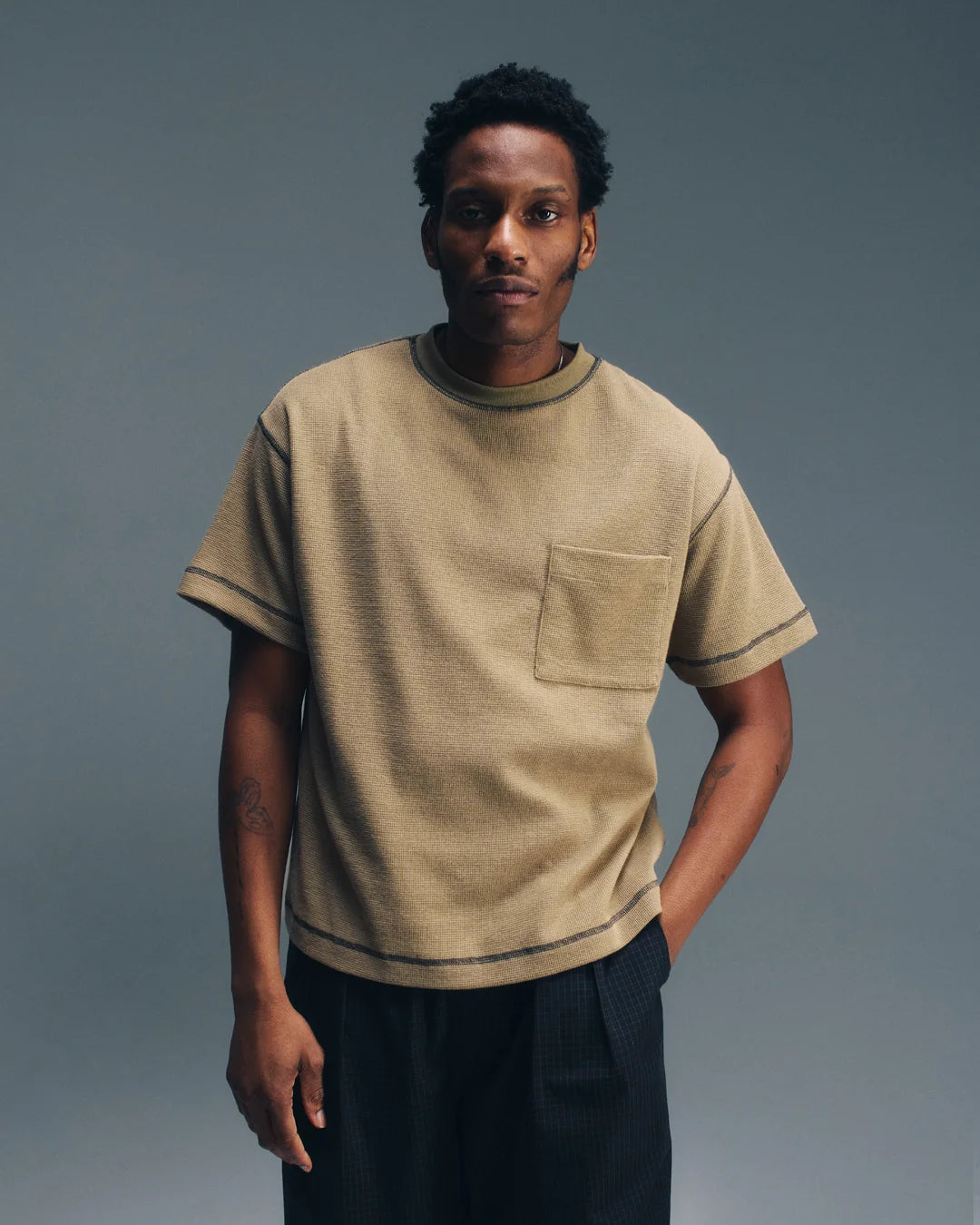 Candice Waffle Pocket Tee - Khaki