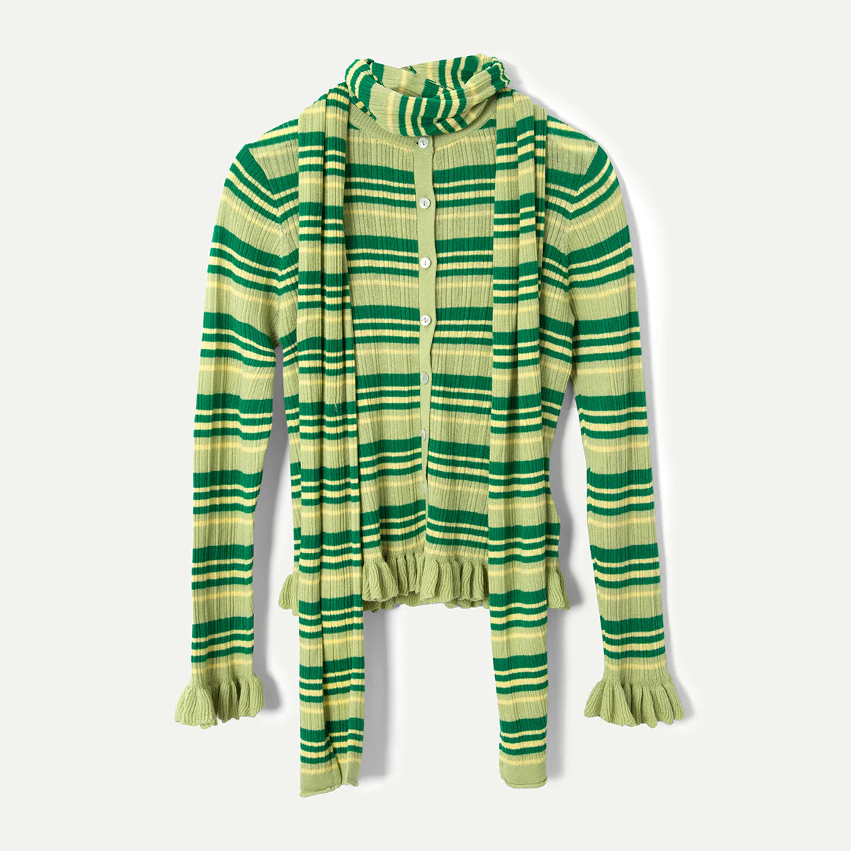 Damson Madder Anelis Cotton Merino Blend Cardigan Green Stripe