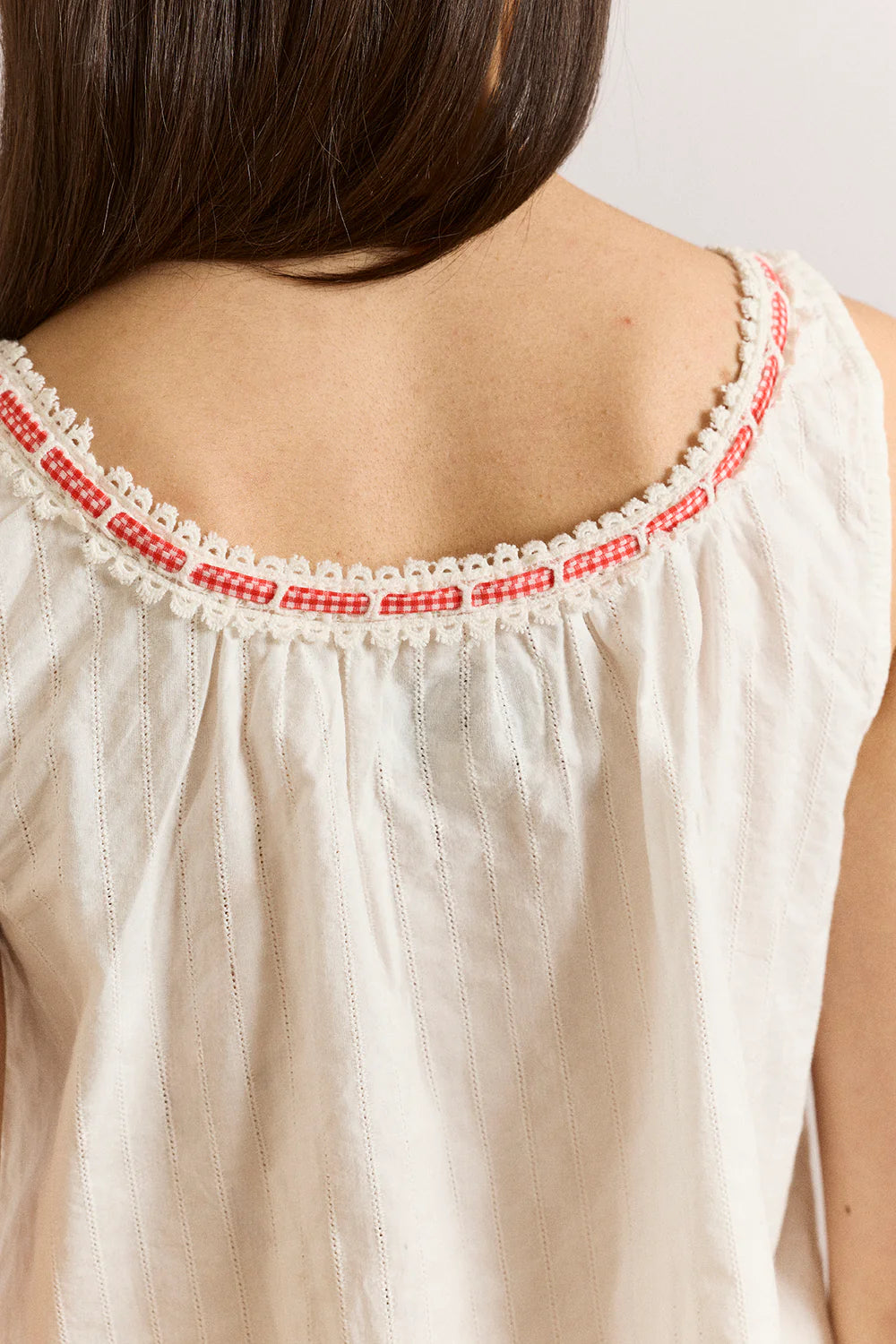 Damson Madder Elodie Cami White with Red Gingham Tie