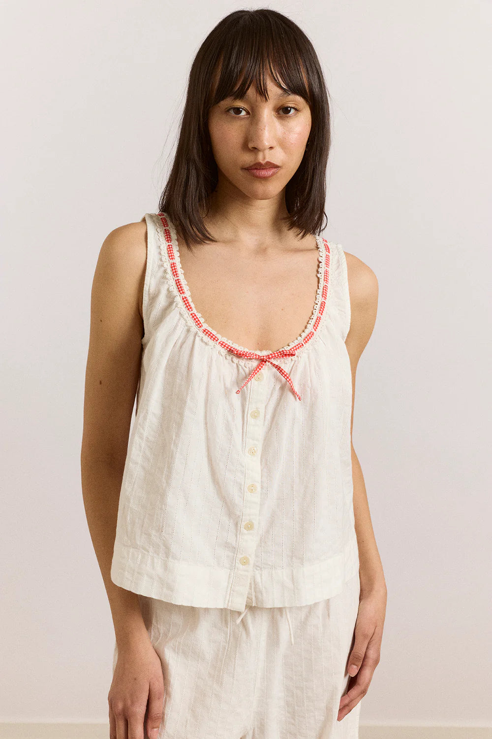 Damson Madder Elodie Cami White with Red Gingham Tie