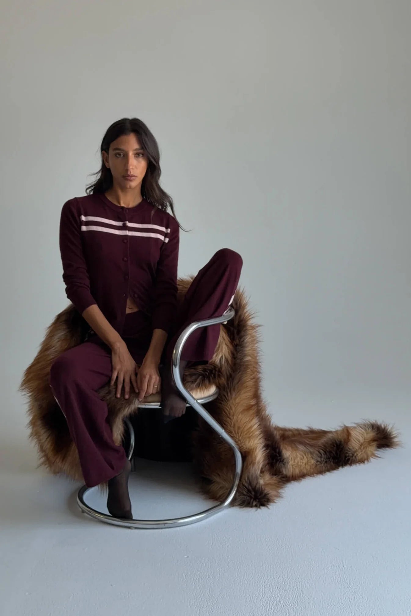 Find Me Now Cashmere Wool Stripe Cardigan RASPBERRY CREAM