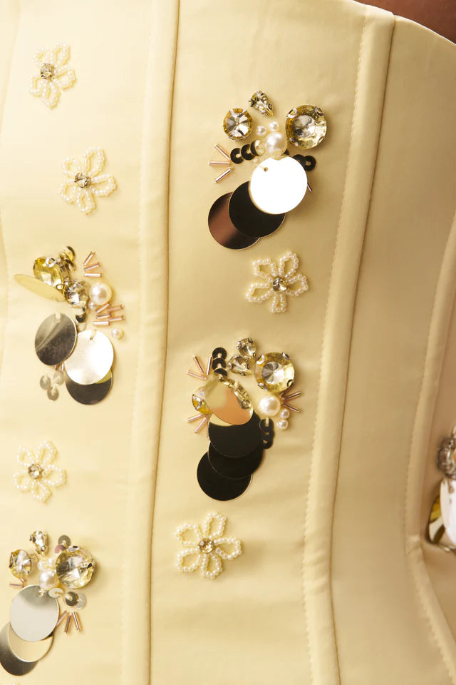 Guzio Embellished Satin Corset Ivory
