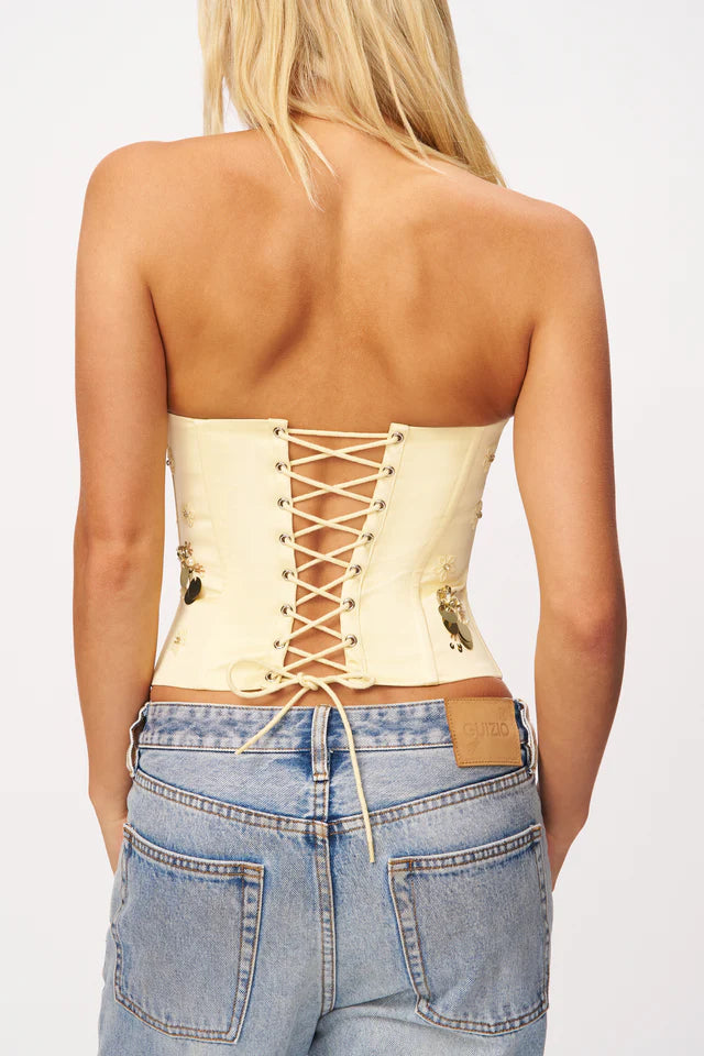 Guzio Embellished Satin Corset Ivory