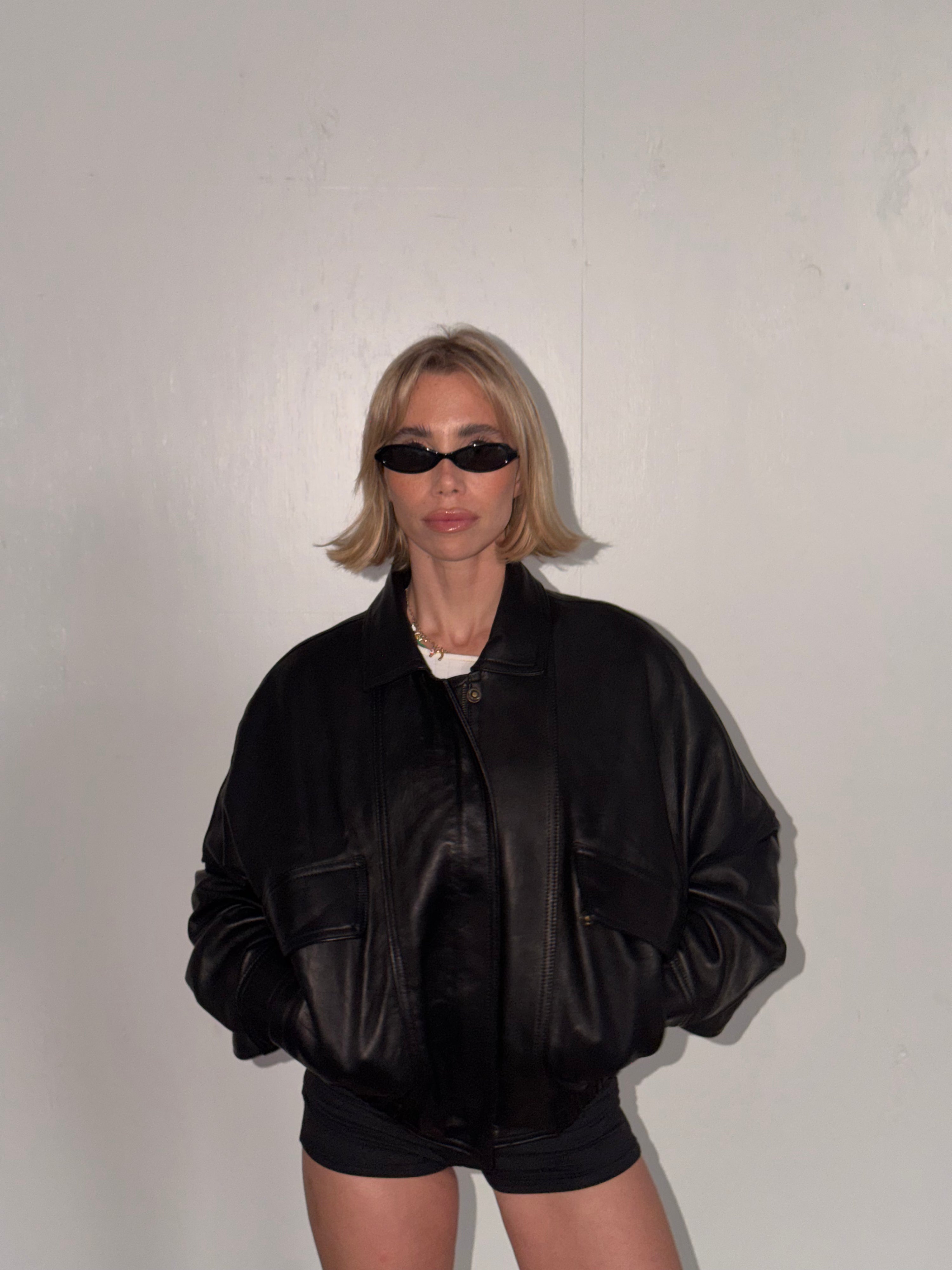 Bali Tailor The Aaki Bomber Leather Jacket Black