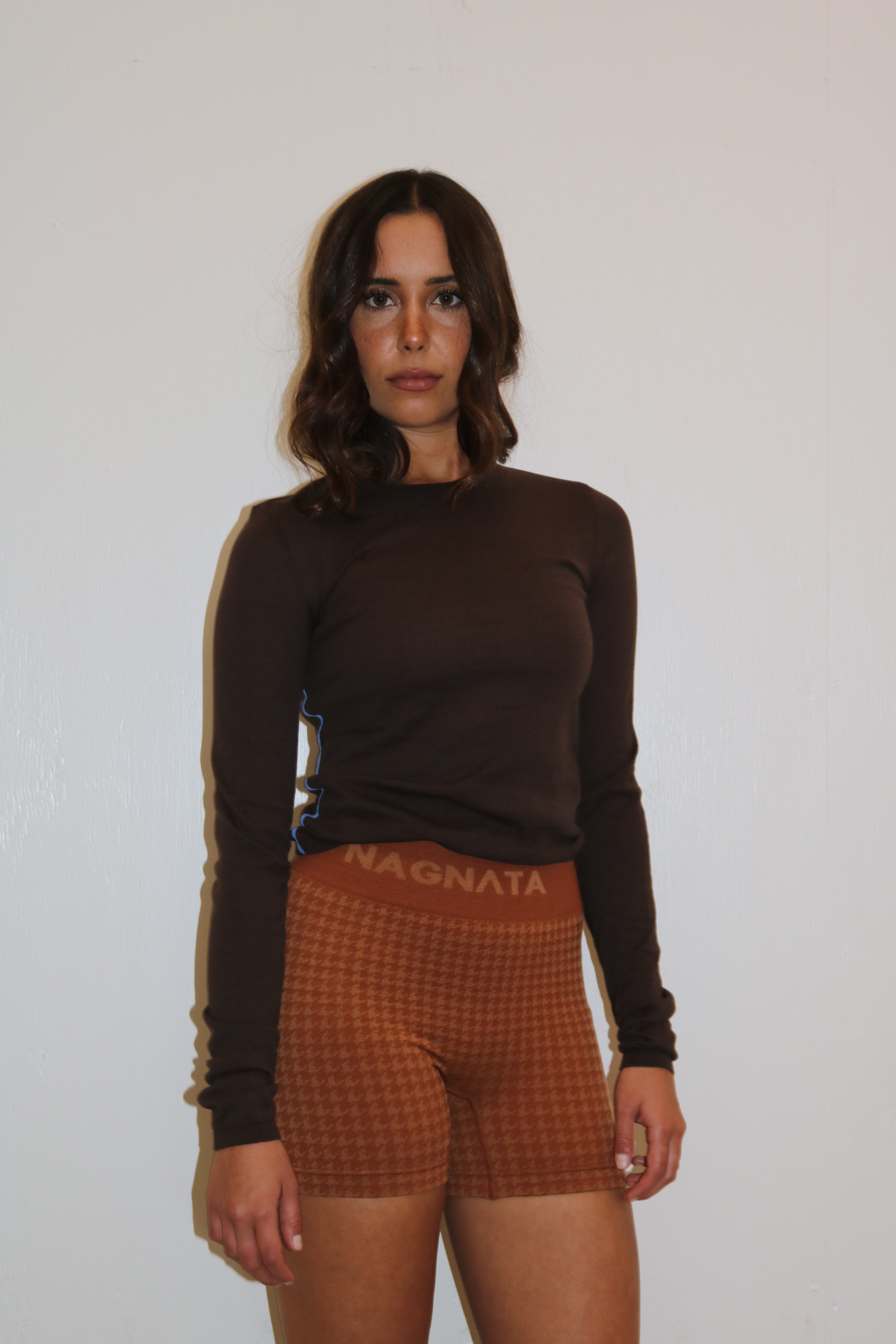 Nagnata Houndstooth Wool Mini Short Spice