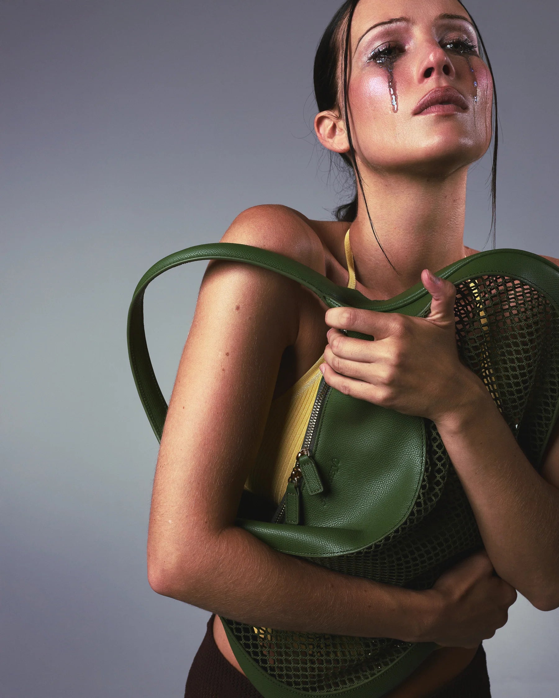 Affection Blvd "Heart Mesh" Medium Shoulder Bag - Olive
