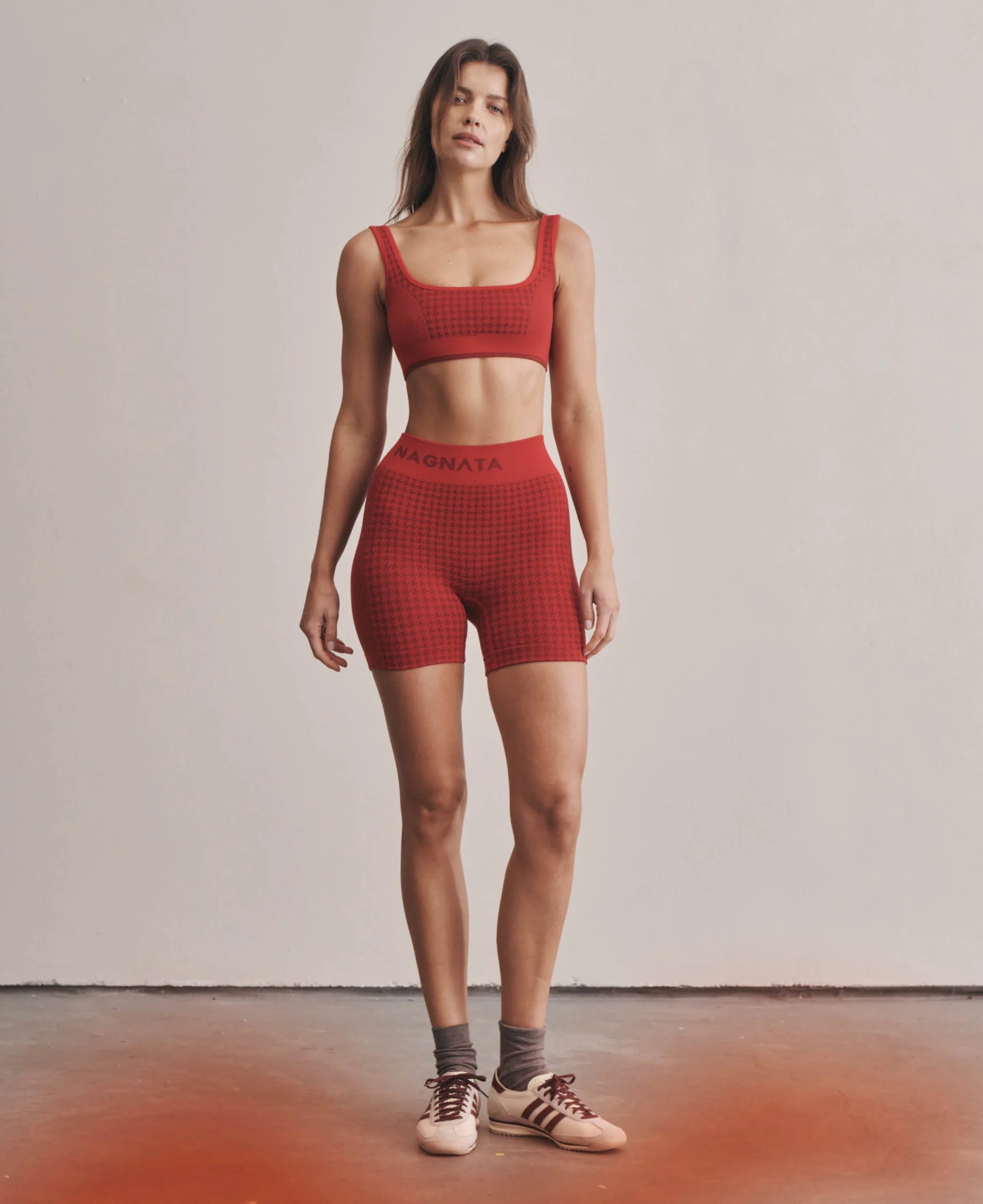 Nagnata Houndstooth Wool Mini Short Crimson