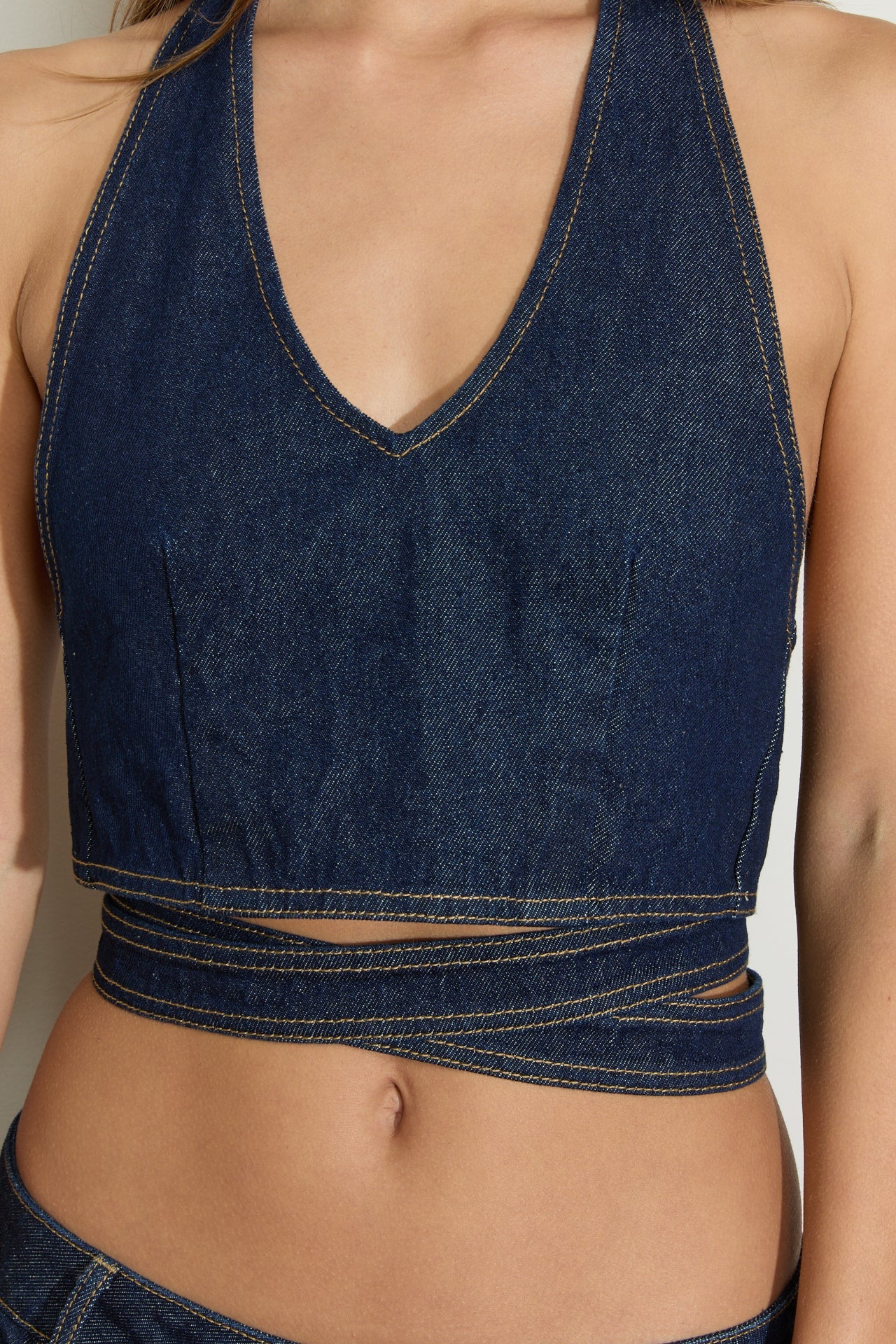 Maison Essentiele Denim Halter Top