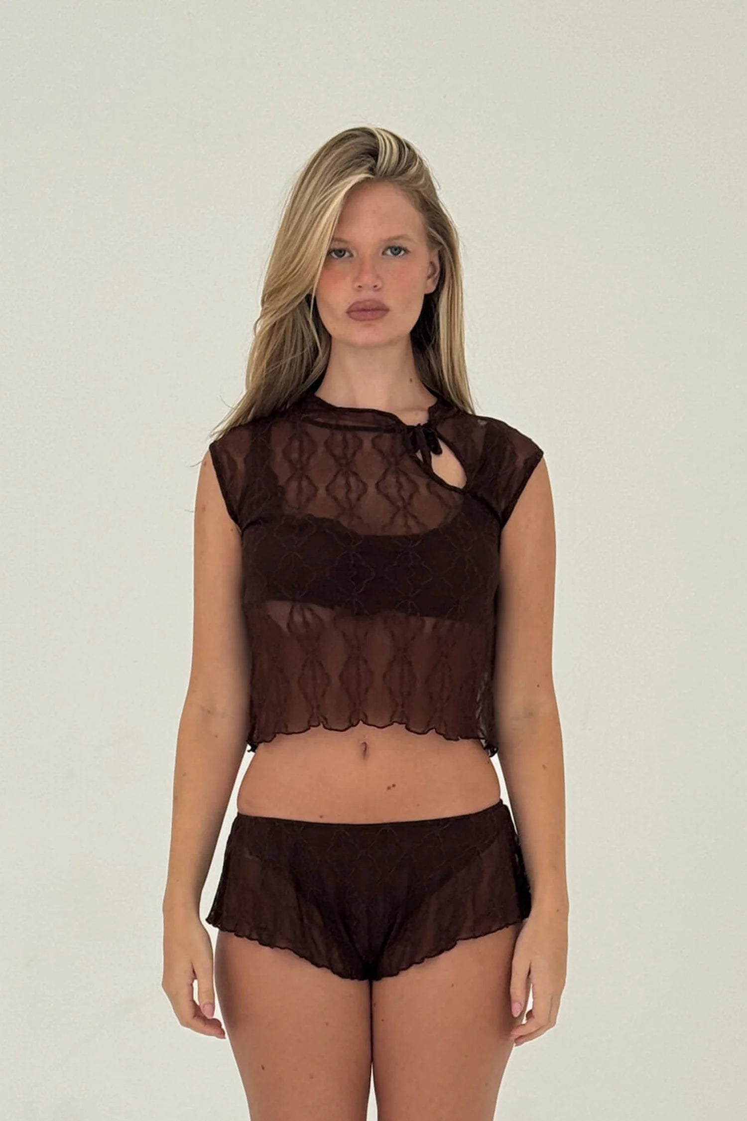 Find Me Now Mariposa Key Hole Tee Brown