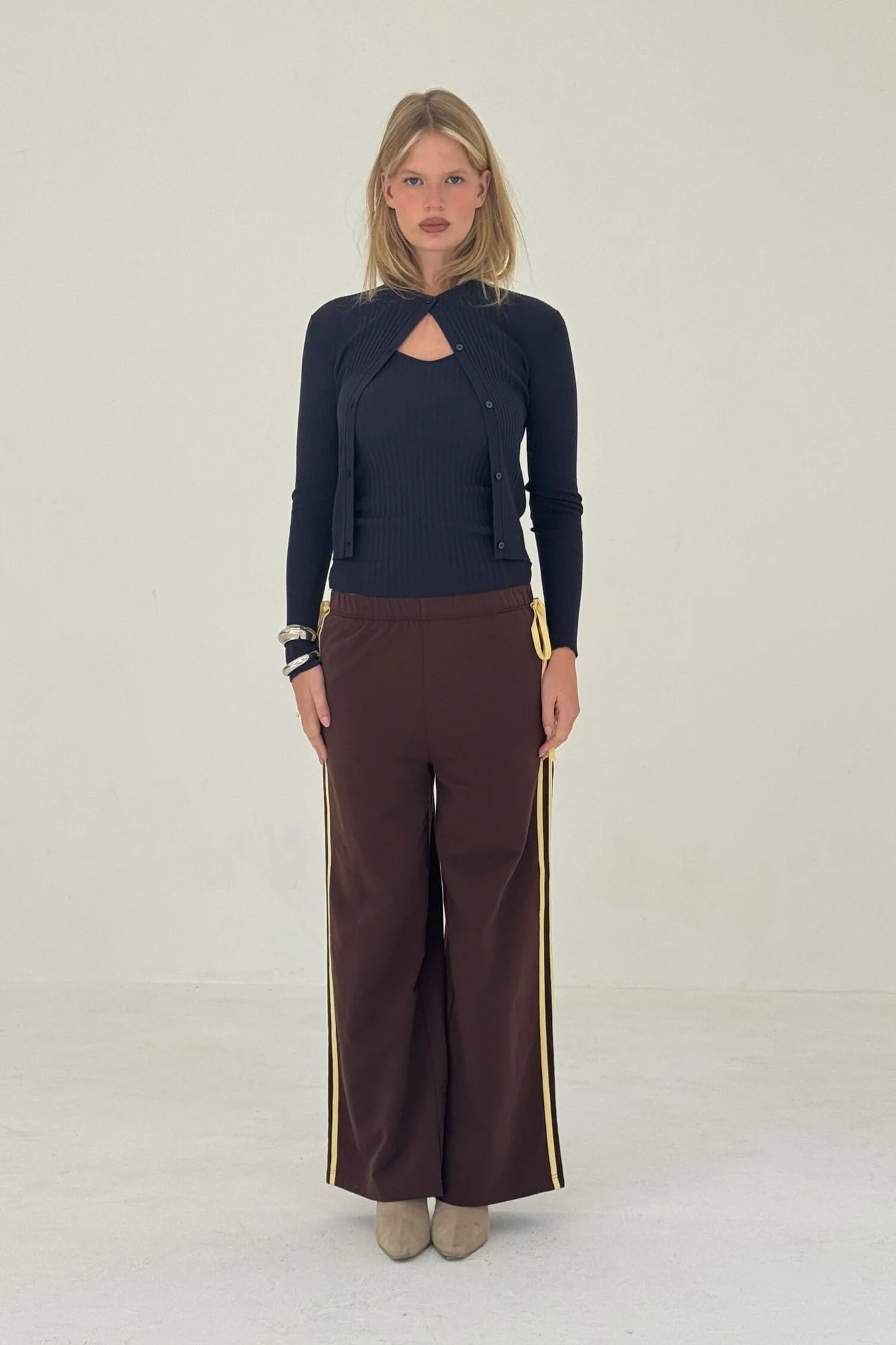 Find Me Now French Tery Bow Jogger Chocolate Butter