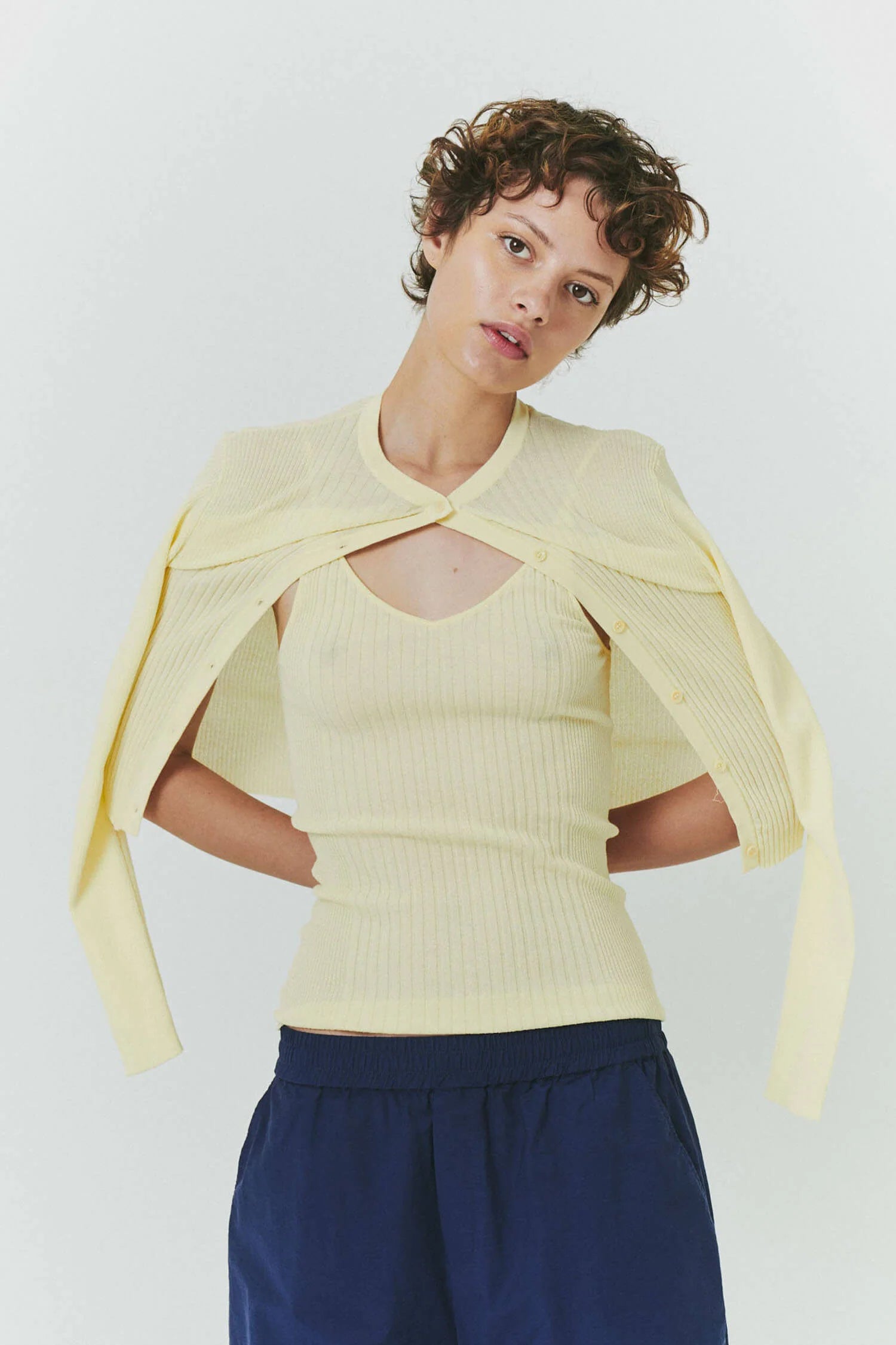 Find Me Now RIBBED KNIT CARDIGAN butter