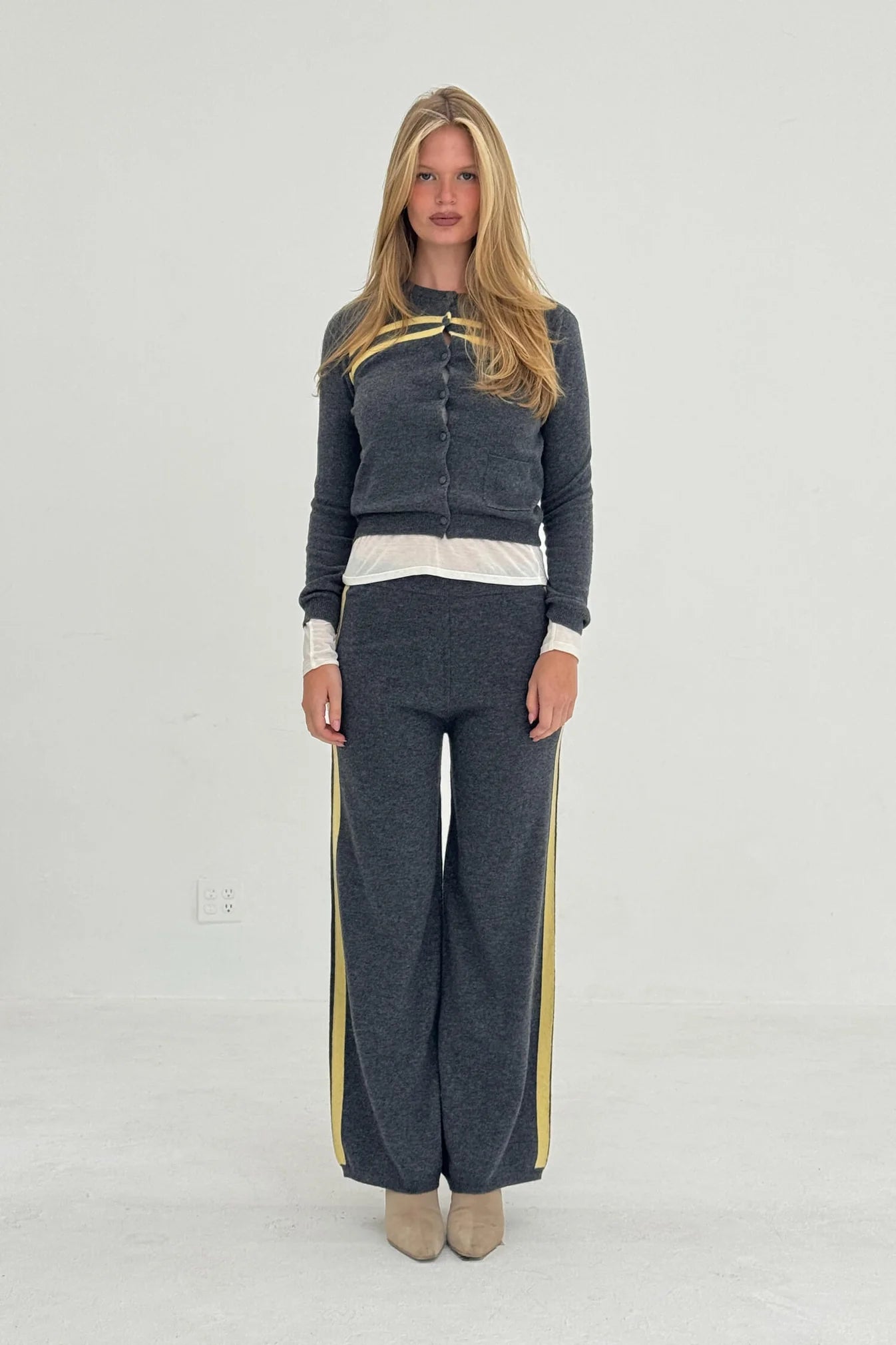 Find Me Now Striped Cashmere Knit Wide-Leg Pant Charcoal Butter