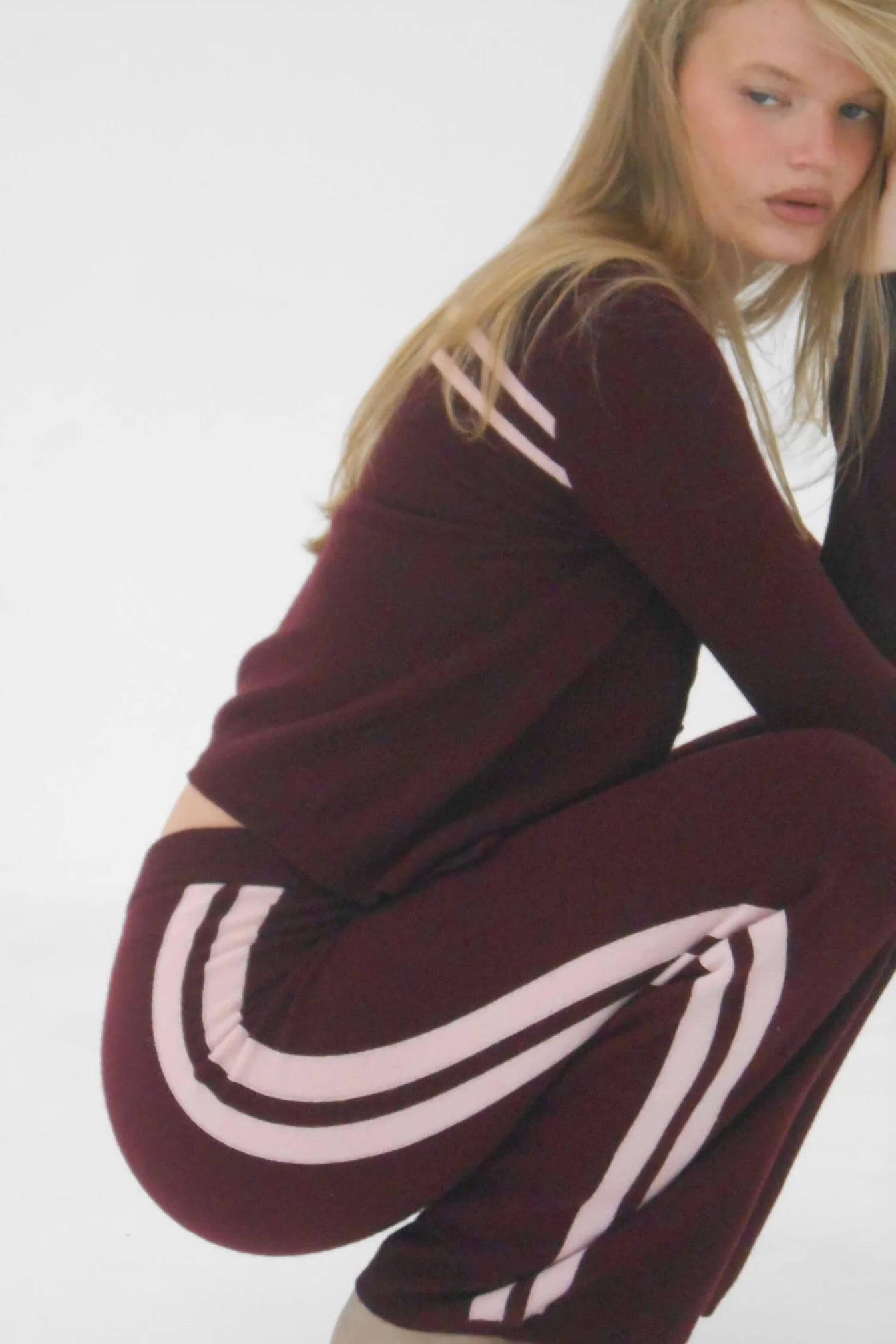 Find Me Now Striped Cashmere Knit Wide-Leg Pant RASPBERRY