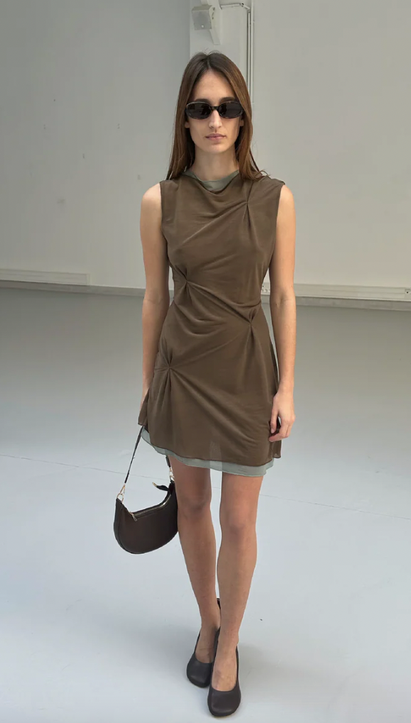 Saemdi Layered Pinched Mini Dress Olive