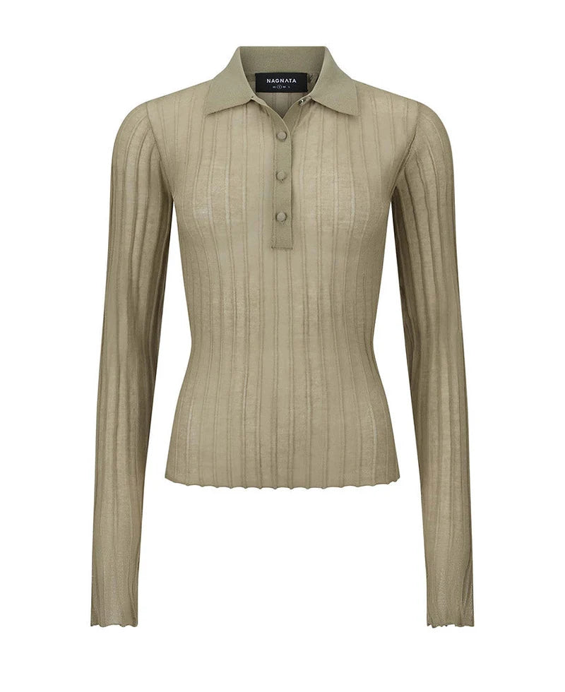 Nagnata Sheer Pintuck Long Sleeve Sage