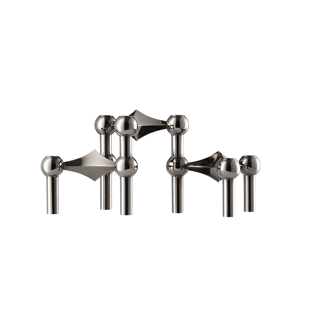STOFF Nagel Candle Holder, Brushed Black Chrome, Set of 3